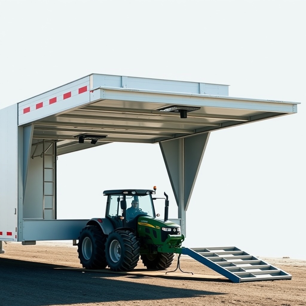 A clean photorealistic photo of a Big Tex 14SR trailer with the ramp fully extended to the
