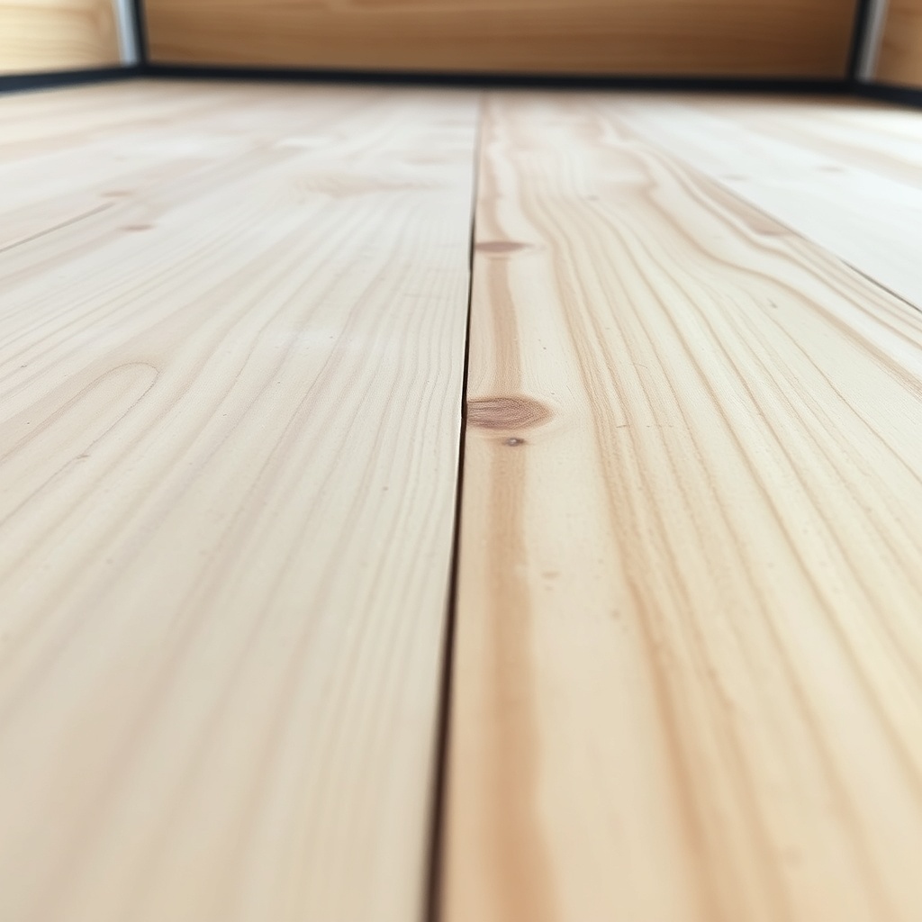 Close-up macro shot of 3/4-inch pressure-treated plywood floor on a PJ 5x10 trailer