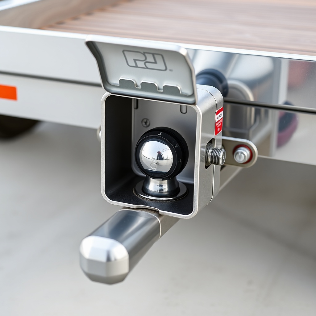 <clean photorealistic photo of a 2-inch ball coupler on a PJ Trailers 5x10