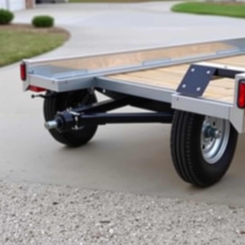 <clean photorealistic photo/illustration of a PJ Trailers 5x10 single axle trailer from a