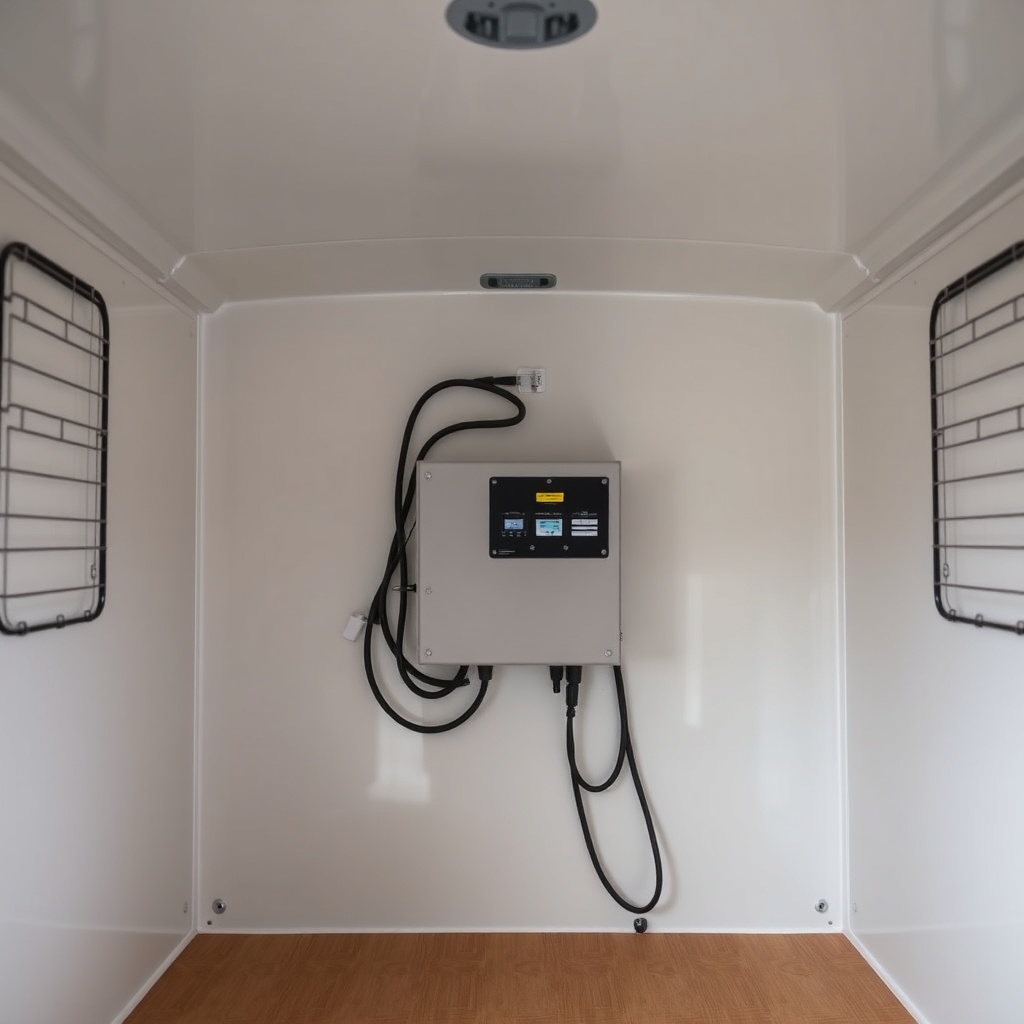 Clean overhead shot of a portable power station mounted inside a Wells Cargo 6x12
