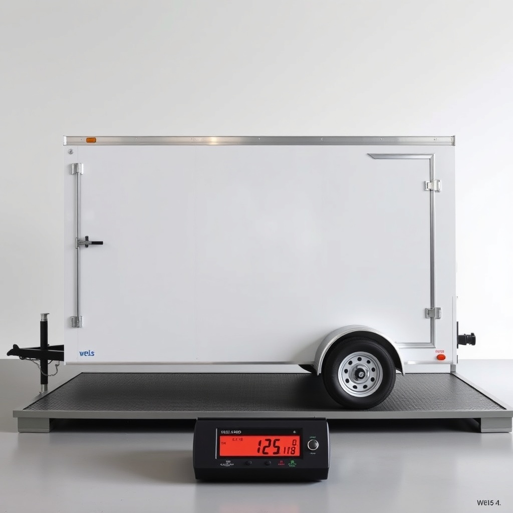 A clean side-angle photo of a Wells Cargo 6x12 trailer parked on a scale